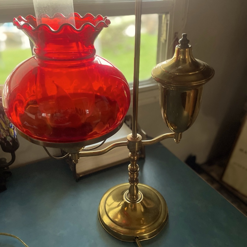Student Lamp with Cranberry shade